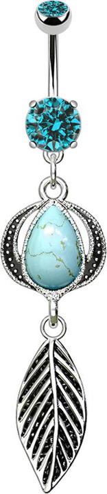 Immagine prodotto Star Piercing Banana in argento con pendente a forma di foglia e pietra turchese (Mnerale, senza ottone, Acciaio chirurgico 316L)