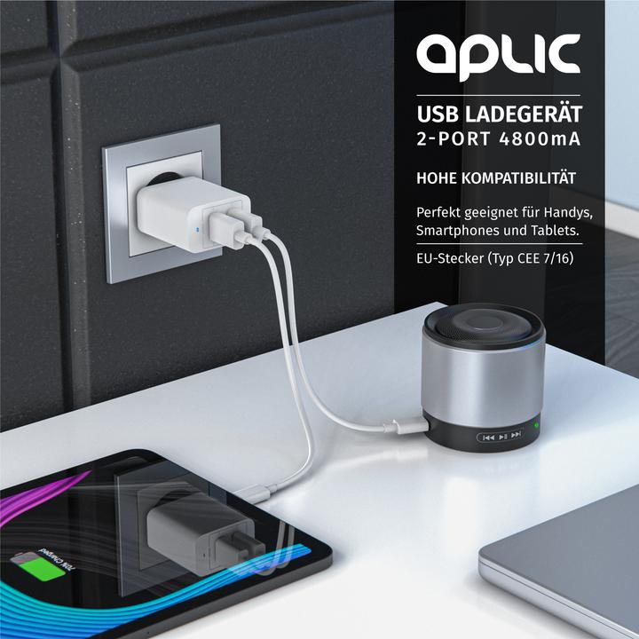 Actual product image Aplic USB charger 4800 mA, 2 port power supply for mobile/smartphone/tablet, 4800mA - 2400mA per port (28 W)