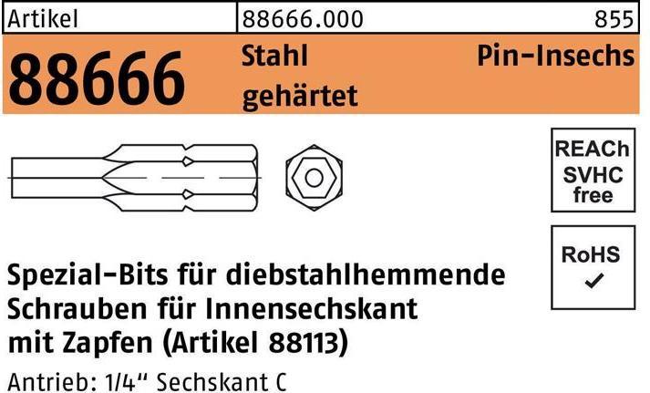 Productafbeelding Bit R 88666 Binnenzeskant met stift SW6 /M10 gehard staal (6 mm)