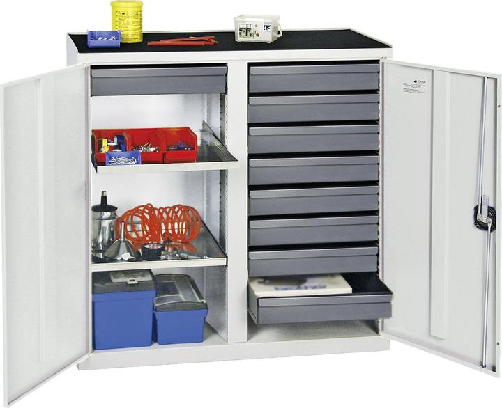 Stumpf Werkzeugschrank 1000x1000x500mm 9 Schubladen 2 Fachböden grau (100 cm, 50 cm)