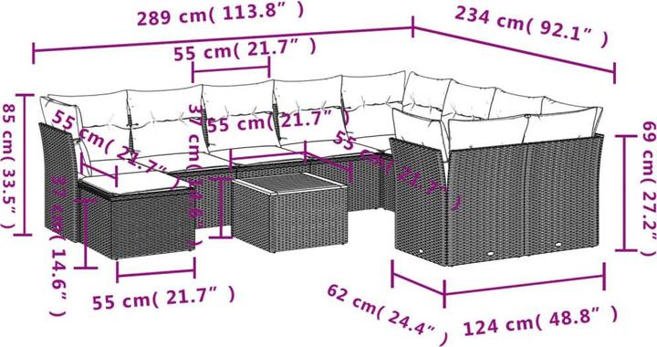 Immagine prodotto VidaXL Set da salotto da giardino da 10 pezzi con cuscini