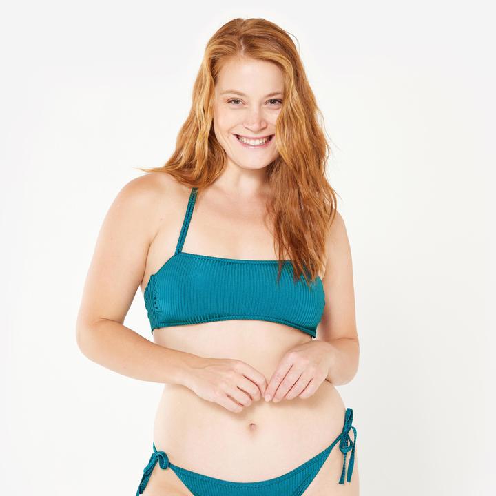Olaian Bikini-Oberteil Damen Bandeau strukturiert Laura Folk blau