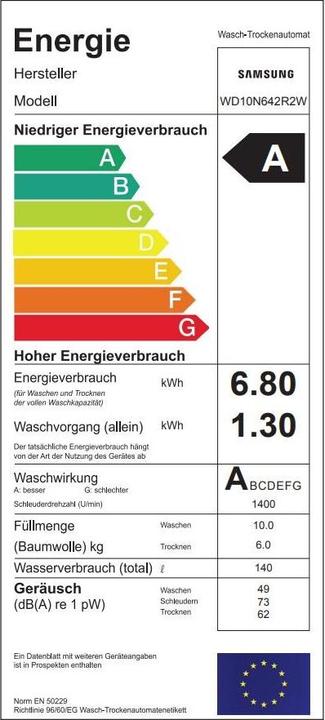 Energie-Label Samsung WD10N642R2W/WS