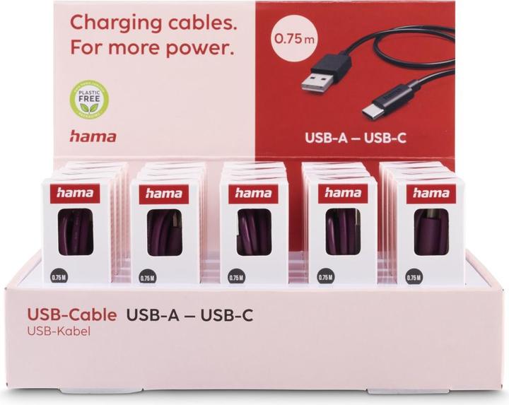 Image du produit Hama Câble de charge, USB-A - USB-C, 0,75 m, 20 pièces en présentoir (0.75 m, USB 2.0)