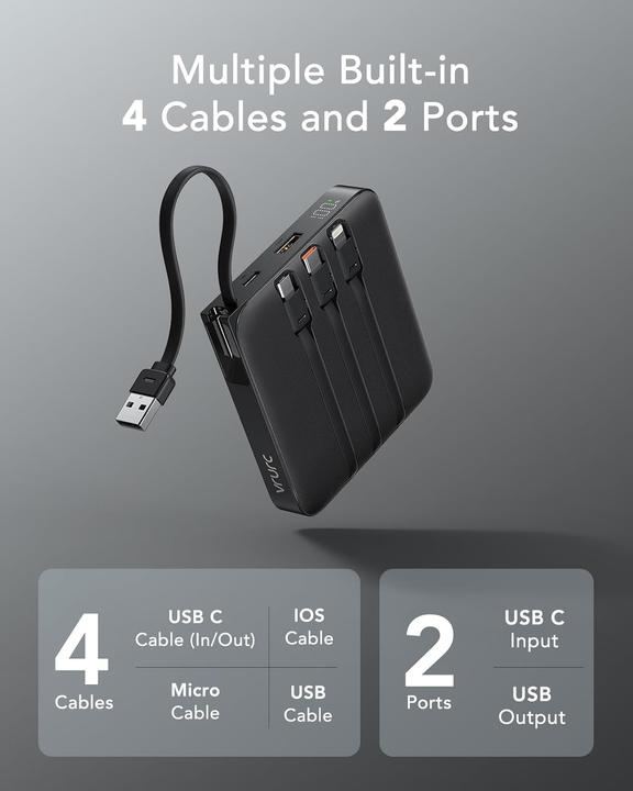 Actual product image Vrurc T2066 Powerbank mit Ladekabeln (20000 mAh, 22.50 W)