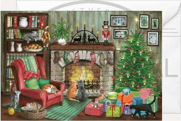 Immagine prodotto Olewinski & Tochter 2944 - Cartolina pieghevole di Natale - Gatti vicino al camino (1 pz.)