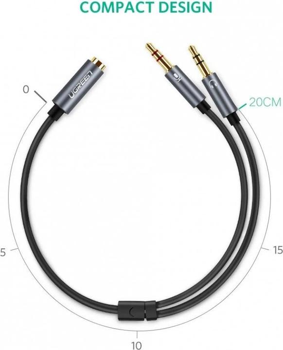 Produktbild Ugreen Mikrofon und Kopfhörer Y Splitter 3.5 mm Klinke (0.20 m, 3.5mm Klinke (AUX))