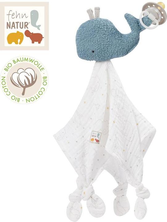 Actual product image Fehn 056068 Cuddle cloth whale fehnNATUR - baby cuddle cloth made of organic cotton with dummy attachment