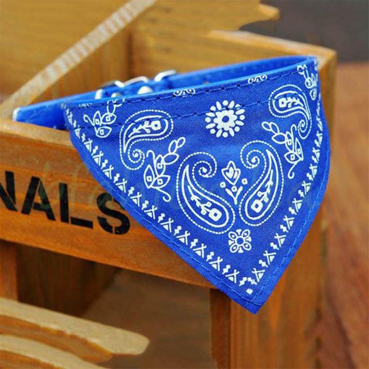 Produktbild Hermex Hundehalsband mit Tuch Bandana Katze Einstellbar Leder Stoff S BLAU (S, Hund, Hundesport)