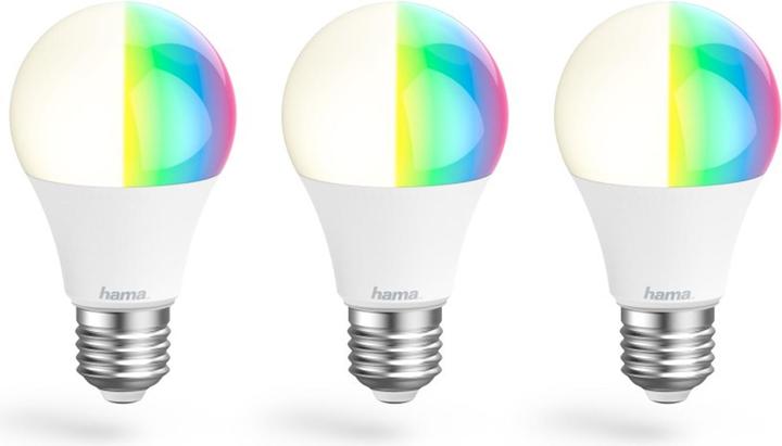 Immagine prodotto Hama Lampada LED WLAN, E27, 8,5W, RGBW, dimmerabile, lampadina, controllo vocale/app, 3 pezzi. (E27, 8.50 W, 806 lm, 3 x, F)