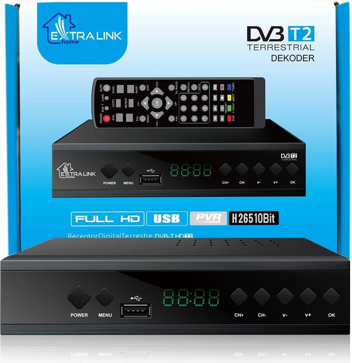 Image du produit Extralink Accueil | Décodeur DVB-T2 TV Tuner | H.265 HEVC FULL HD USB HDMI + télécommande