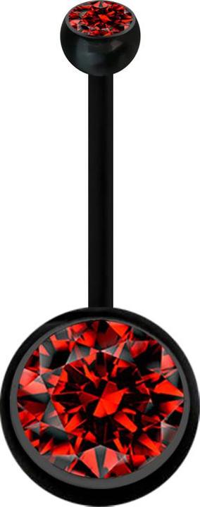 Star Piercing Banane Schwangerschaft schwarz mit zwei Kugeln Kristall gross rot (Bioflex, ohne Messing)