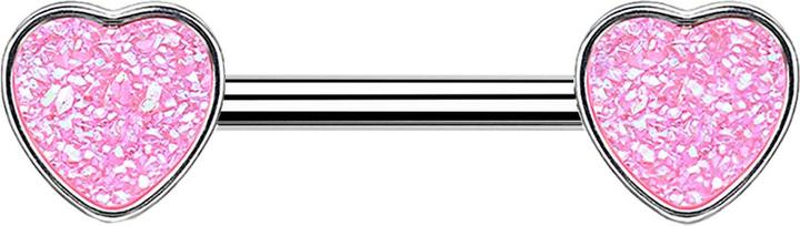 Image du produit Star Piercing Barbell silber mit Herz Druse Stein pink (sans laiton, Acier chirurgical 316L)