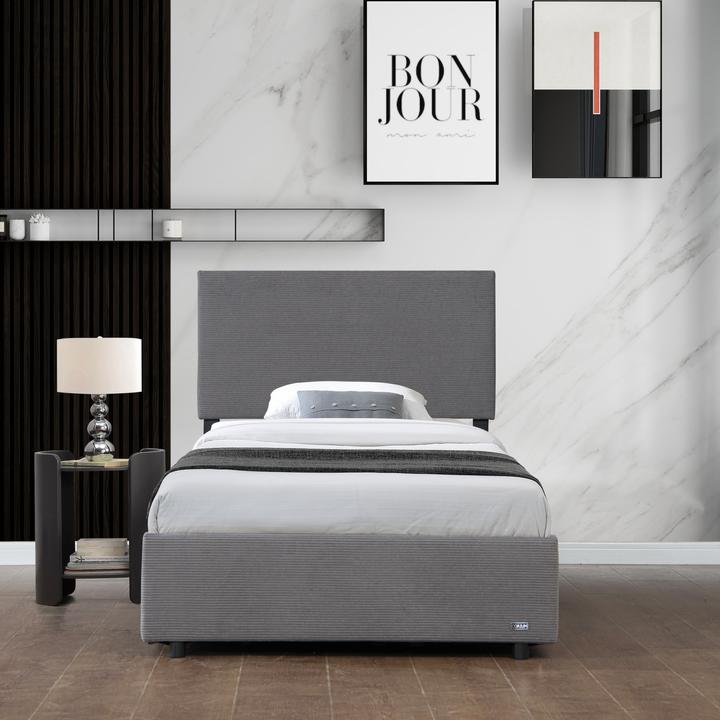 Actual product image Corium Polsterbett Juva Cord mit Lattenrost 90x200 cm Grau (90 x 200 cm)