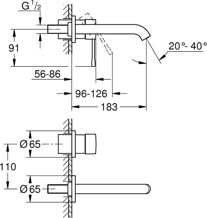 Actual product image Grohe 2-hole basin mixer ESSENCE Ausldg 183mm co sun bü