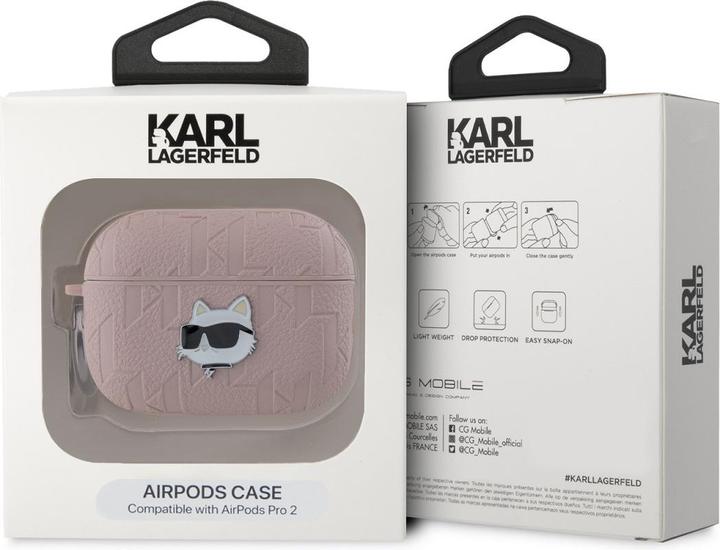 Actual product image Karl Lagerfeld KLAP2PGCHPP AirPods Pro 2 (2022/2023) cover różowy/pink Monogram Choupette Head (Headphone sleeve)