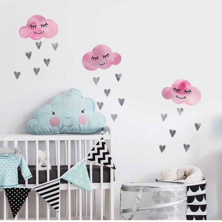 Actual product image Trenddeko Watercolor clouds & gray hearts (51 x 60 cm)
