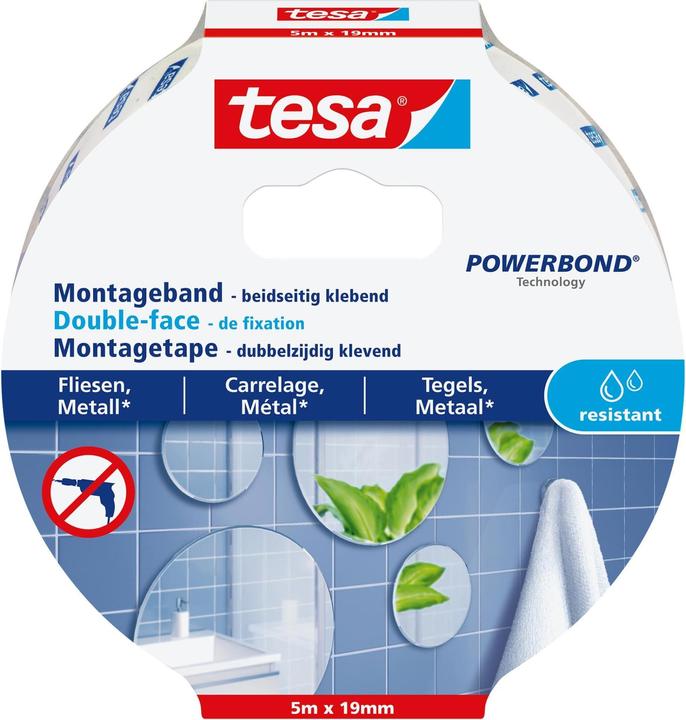 Produktbild tesa Powerbond doppelseitiges Montageband für Fliesen & Metall (19 mm)