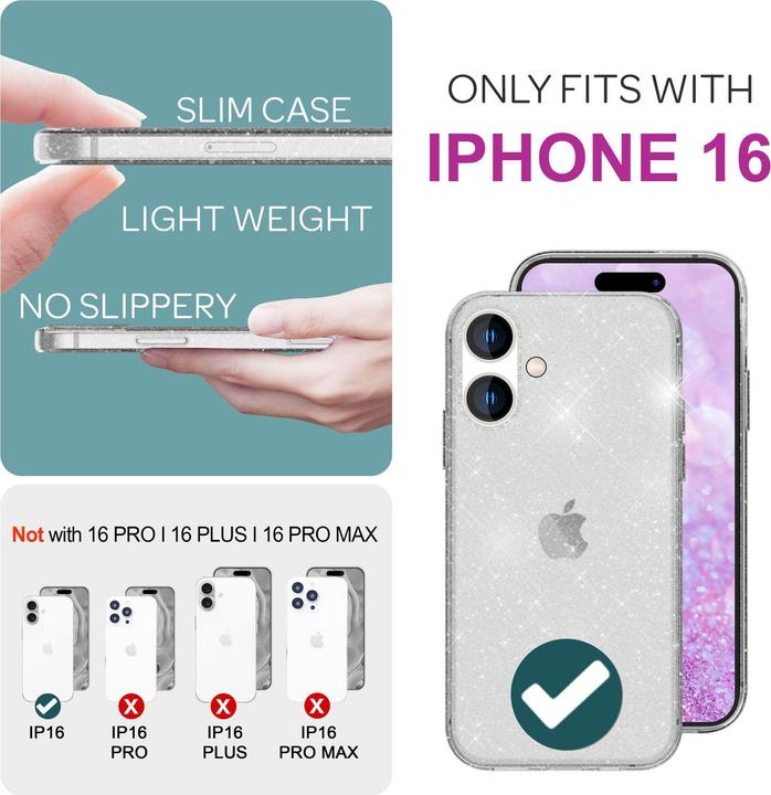 Immagine prodotto Nalia Copertura in silicone trasparente con glitter (Apple iPhone 16)