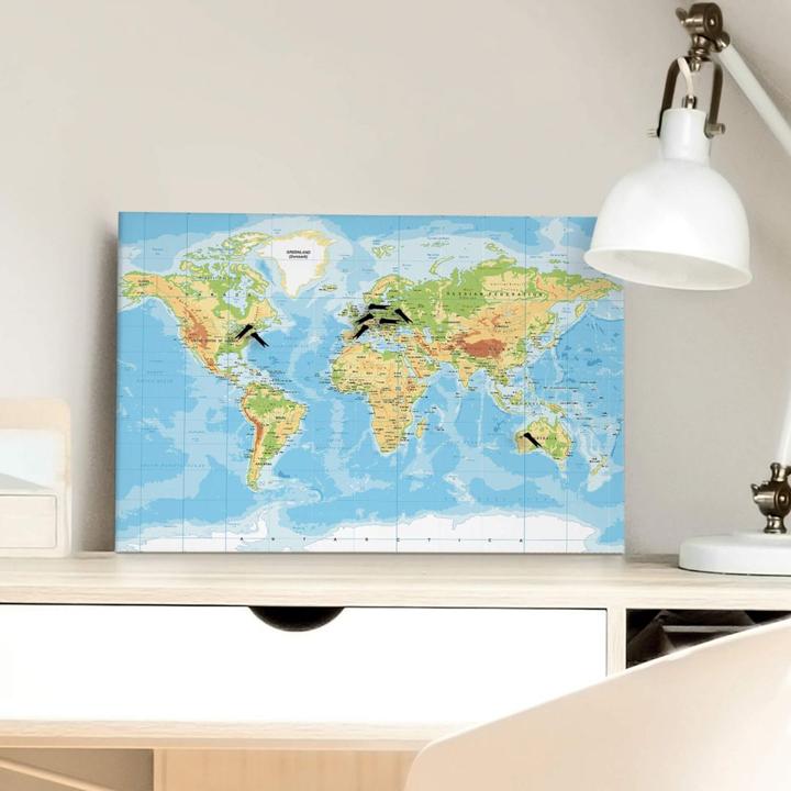Produktbild Trenddeko mit Korkrückwand - Topografische Weltkarte (80 x 50 cm)