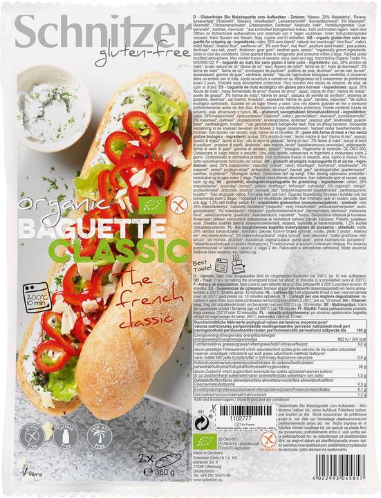 Produktbild Schnitzer Glutenfreies Bio Maisbaguette (360 g)