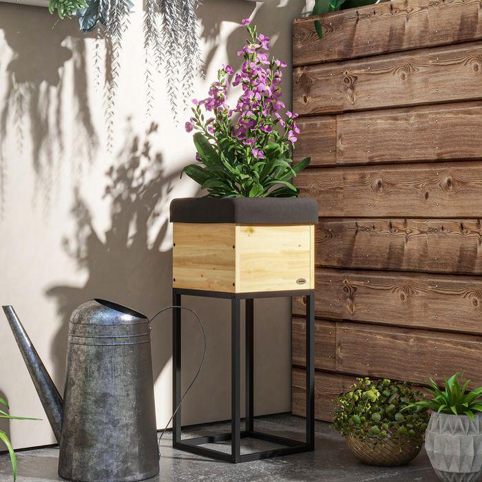 Produktbild Swisshandel24 Hochbeet aus Holz mit Stahlbeinen Kräuter- & Blumenkasten, Naturfarben, 22x22x54cm