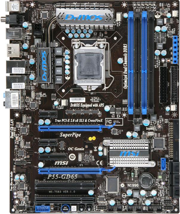 Produktbild MSI P55-GD65, Intel P55, LGA1156, SLI, CFX (LGA 1156, Intel P55, ATX)