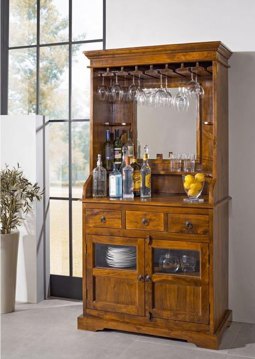 Produktbild Floki24 Barschrank im Kolonialstil, Akazie 97x52x193 OXFORD - hellbraun