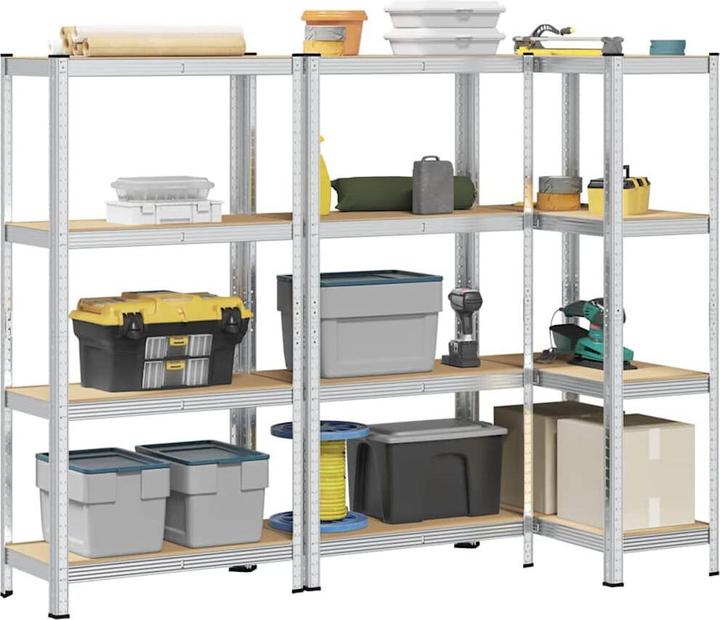 Actual product image VidaXL Storage shelving with 4 shelves 3 pcs. silver steel & wood-based material