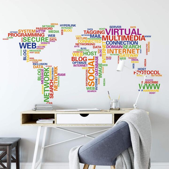 Image du produit Trenddeko Carte du monde Typo - Network (200 x 102 cm)