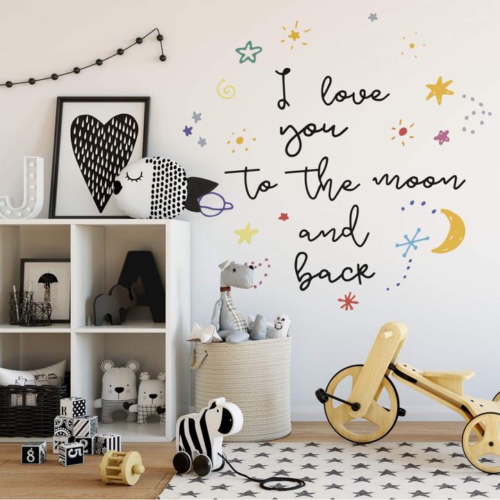 Produktbild Trenddeko Doodle Space I love you to the moon and back (83 x 80 cm)