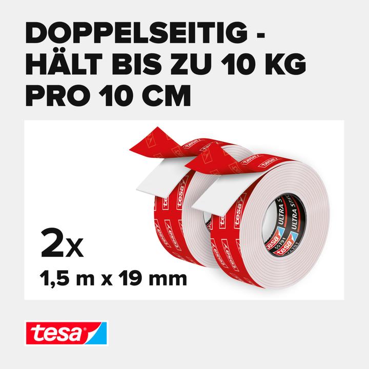Produktbild tesa 2x Powerbond ULTRA STRONG doppelseitiges Montageband (19 mm)