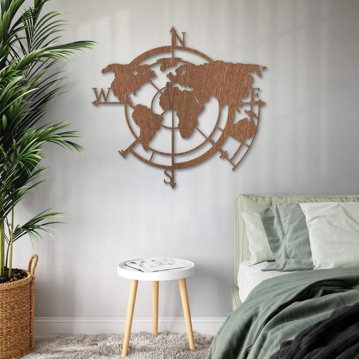 Produktbild Trenddeko Weltkarte Himmelsrichtungen 02 (60 x 58 cm)