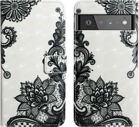 Cover-Discount Google Pixel 6 Pro - Etui Glitzer Effekt Blumen schwarz (Google Pixel 6 Pro)