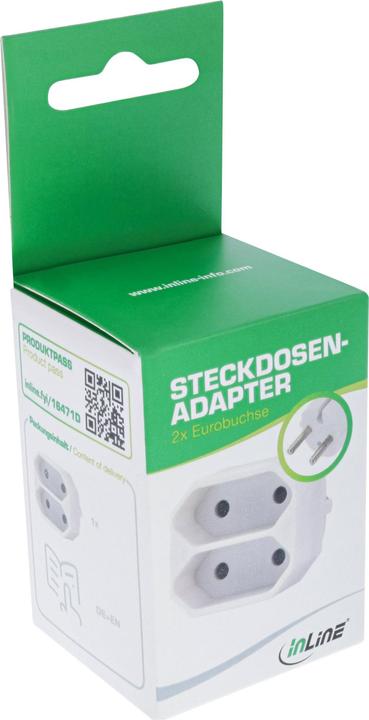 Produktbild InLine Steckdosenadapter, CEE7/17 an 2x Eurobuchse, mit erhöhtem Berührungsschutz, weiss (CEE 7/4, 2 x)