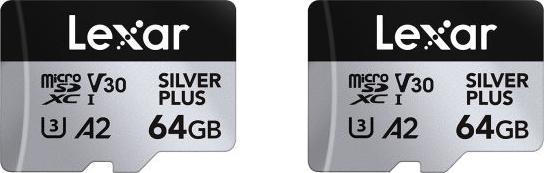 Image du produit Lexar Professional Silver Plus 2-Pack (64 Go, microSDXC, U3, UHS-I)