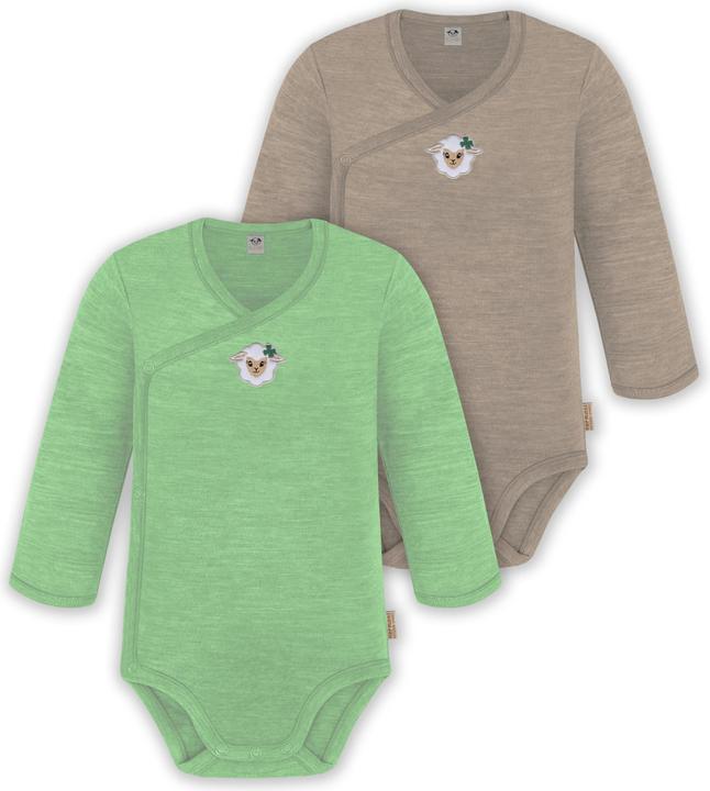 Normani 2er Set Unisex Baby Wickelbody Langarm-Strampler Einteiler aus Merinowolle - 9351