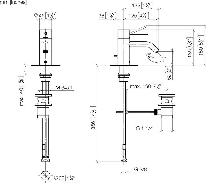Immagine prodotto Dornbracht META SLIM miscelatore monocomando per lavabo con scarico, sporgenza 125 mm