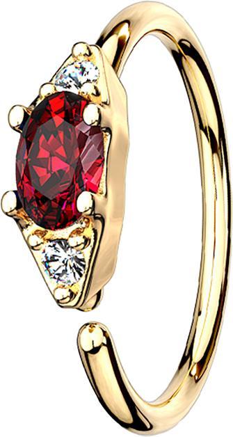 Produktbild Star Piercing Micro Piercing Ring 14k vergoldet mit ovalem Kristall rot (Messing, Chirurgenstahl 316L)