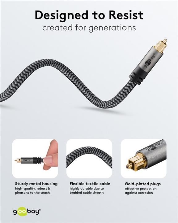 Produktbild Goobay TOSLINK-Kabel, 1 m, Sharkskin Grey (1 m, TOSLINK)
