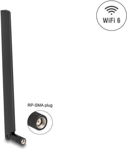 Immagine prodotto Delock 90677 - WiFi 6 Antenne RP-SMA Stecker 3 - 6 dBi omnidirektional mit Kippgelenk sc (WiFi)