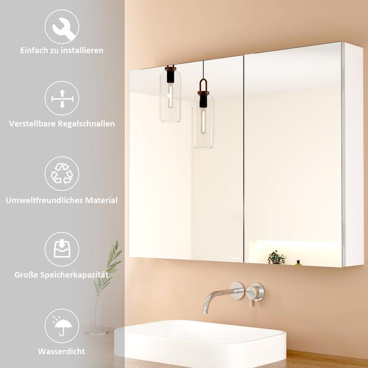 Produktbild Emke Spiegelschränke 85x65cm Spiegelschrank Badschrank mit Doppelseitiger Spiegel (Weiss) (65 x 85 cm)