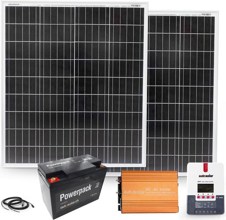 Image du produit Autosolar Kit solaire complet 2 x 100W solaire avec batterie lithium 55Ah et onduleur 600W (200 W)