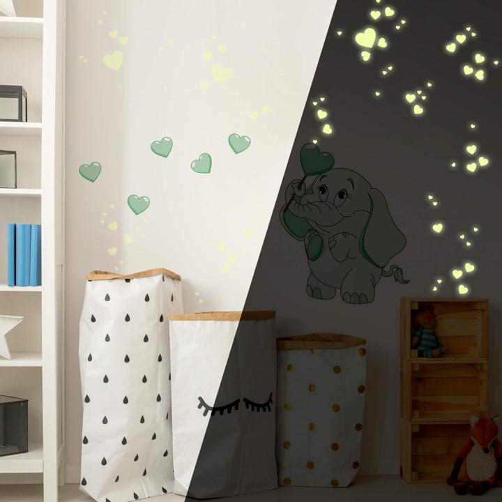 Image du produit Trenddeko Bébé éléphant avec coeurs + autocollants lumineux (45 x 60 cm, 30 x 40 cm, 38 x 50 cm)