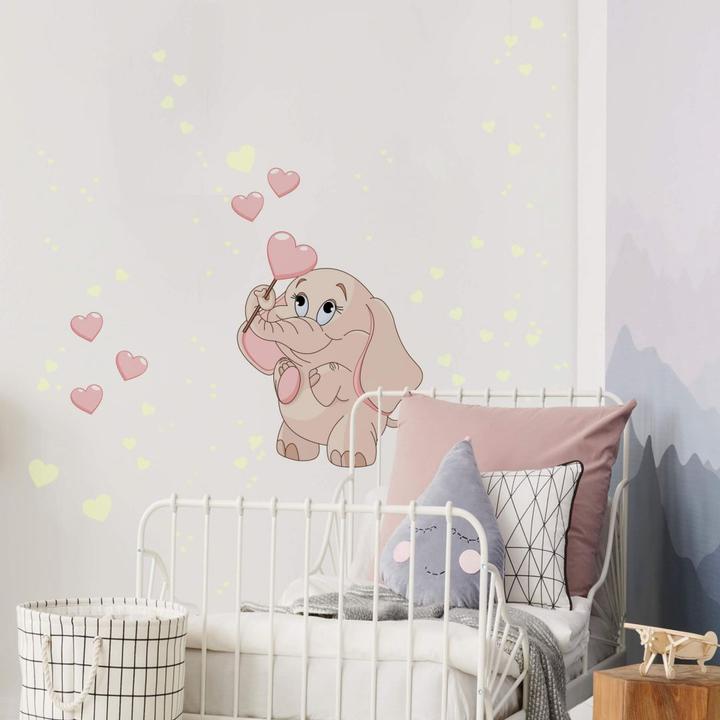 Immagine prodotto Trenddeko Bambino elefante con cuori + adesivi luminosi (45 x 60 cm, 30 x 40 cm, 38 x 50 cm)