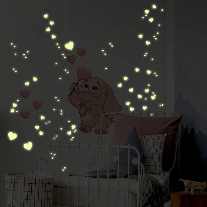 Immagine prodotto Trenddeko Bambino elefante con cuori + adesivi luminosi (45 x 60 cm, 30 x 40 cm, 38 x 50 cm)