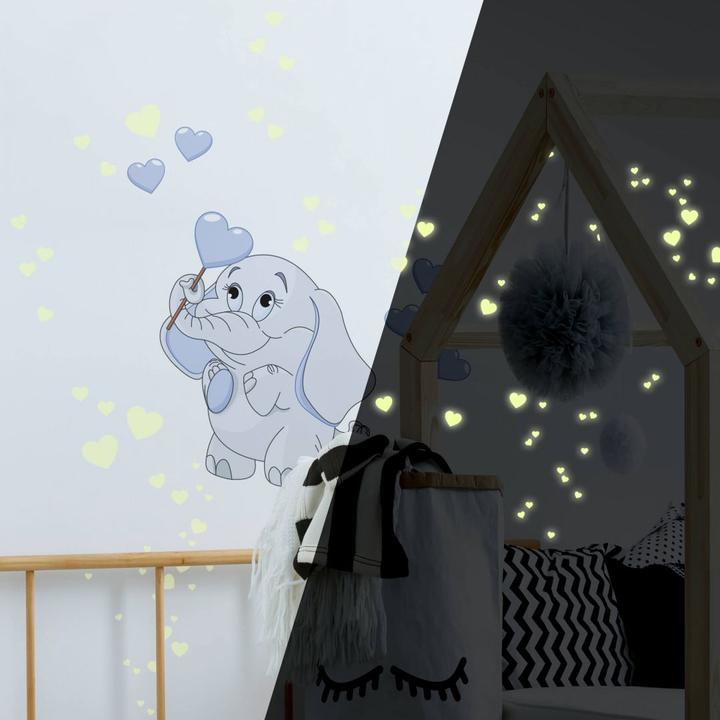 Immagine prodotto Trenddeko Bambino elefante con cuori + adesivi luminosi (38 x 50 cm)