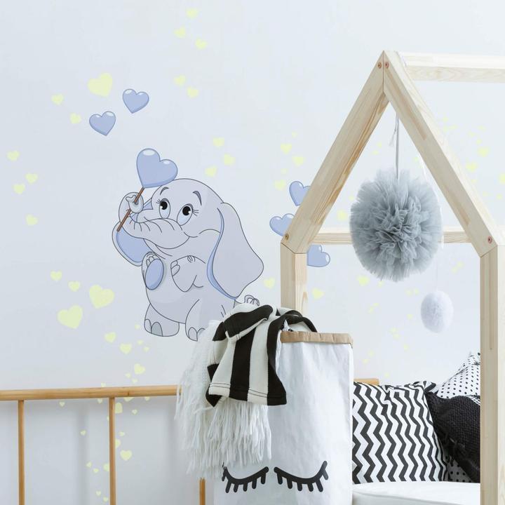 Immagine prodotto Trenddeko Bambino elefante con cuori + adesivi luminosi (38 x 50 cm)