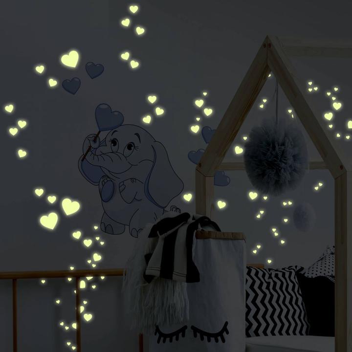 Immagine prodotto Trenddeko Bambino elefante con cuori + adesivi luminosi (38 x 50 cm)
