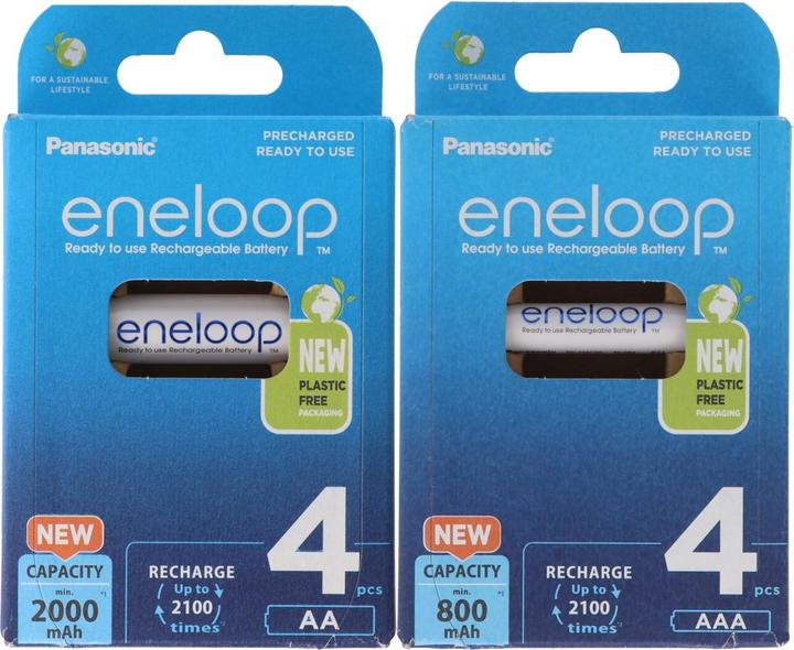 Panasonic Combipack di batterie Eneloop con 4 batterie AA e AAA e 2 box batterie AccuCell gratuiti (4 pz., AA, AAA)